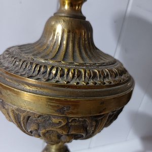 Lámpara Antigua de Bronce con Tulipán de Opalina Decorada - imagen 8