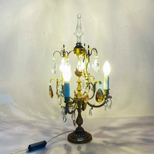 Lámpara de Mesa Girandole en Bronce Labrado con Cristales y Tres Luces - imagen 4