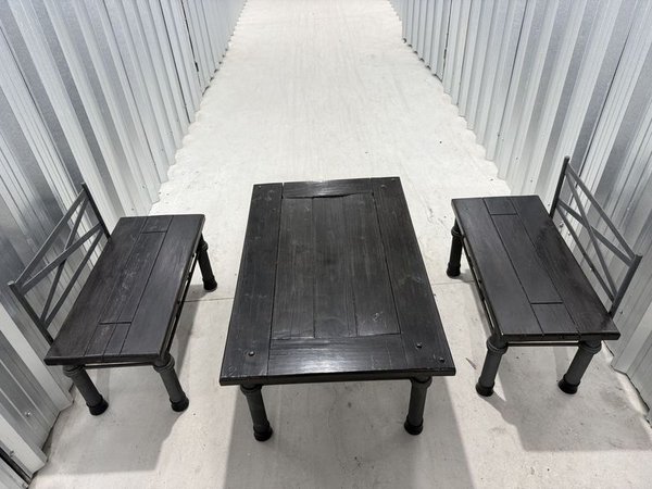 Juego de Jardín Metálico y Madera Oscura
