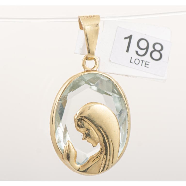 Colgante Oro 18k y Cristal Virgen Niña Ovalado 2 cm