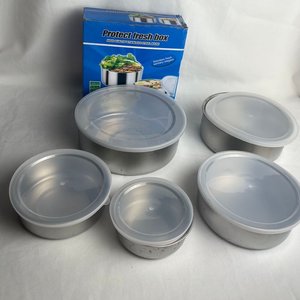 Set de 5 Tuppers Redondos de Acero Inoxidable con Tapas - imagen 5