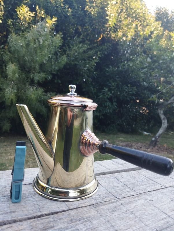 Cafetera turca en bronce pulido con tapa en cobre - imagen 2