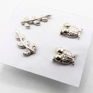 Dos Pares de Aritos de Plata: Búhos y Hojas - imagen 2
