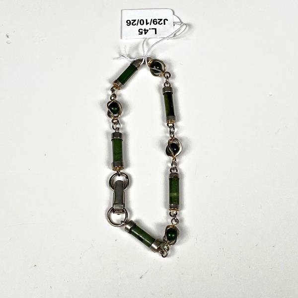Pulsera de Piedras Verdes y Metal Plateado, 16 cm