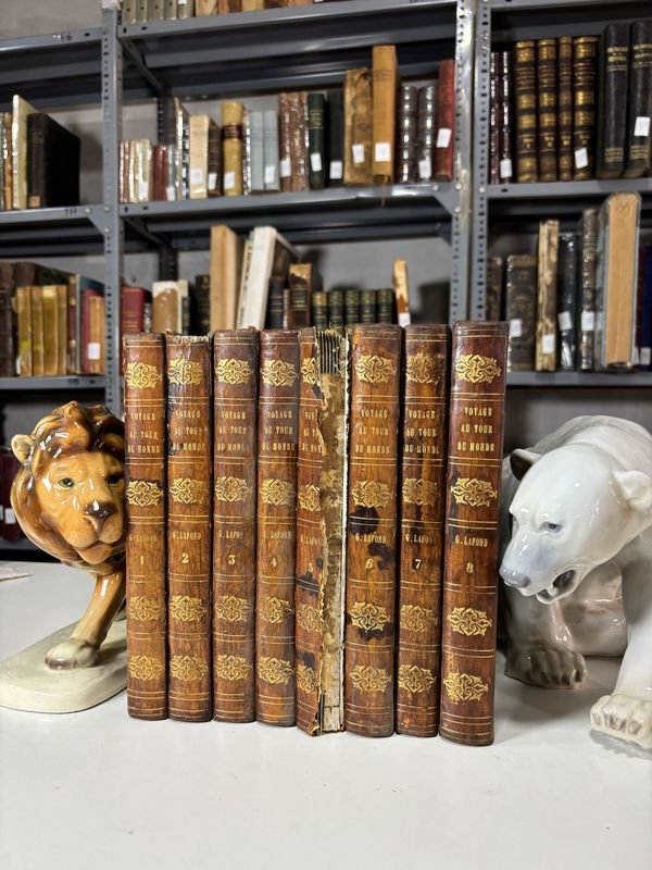 Lote anterior: Libros antiguos con estampado de oro y estatuas de animales
