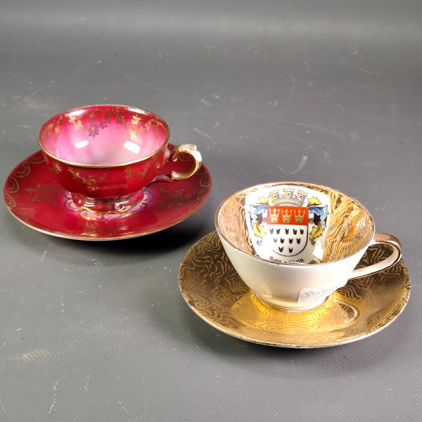 Dúo de Tazas de Café de Porcelana Alemana con Escudo "Köln a. Rhein" - imagen 1