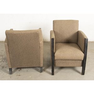 Tres Sillones Tapizados en Tela Gris con Estructura de Madera - imagen 3