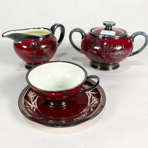 Juego de Café Porcelana Rosenthal "Winifred" Bordo con Guarda Plateada - imagen 4