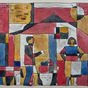 Lote siguiente: Acuarela "Constructivo con personajes" de Julio Uruguay Alpuy