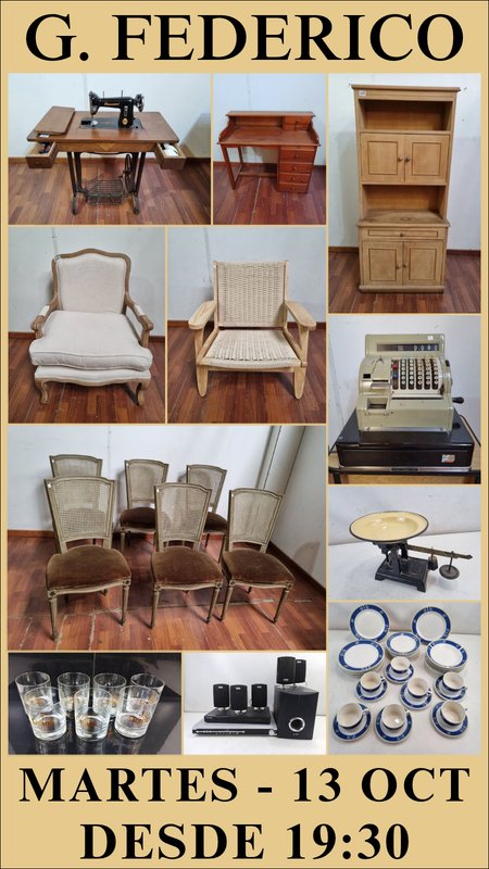 Muebles y Electrodomésticos Antiguos: Máquina de Coser, Escritorio, Biblioteca, Sillas y Caja Registradora
