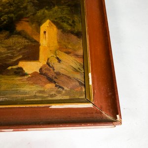 Cuadro al Óleo: Paisaje Marino con Rocas y Torreón, Marco de Madera - imagen 3