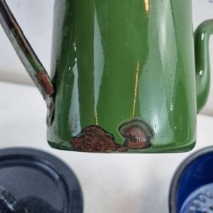 Juego Antiguo de Cafetera y Utensilios Enlozados Verdes y Azules - imagen 5