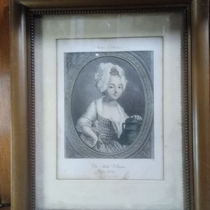 grabado antiguo enmarcado que parece ser una reproducción de la estampa The Milk Woman (La lechera) - imagen 1
