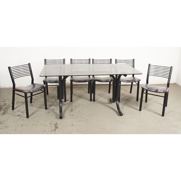 Mesa de Comedor con 6 Sillas Tapizadas y Tapa de Vidrio