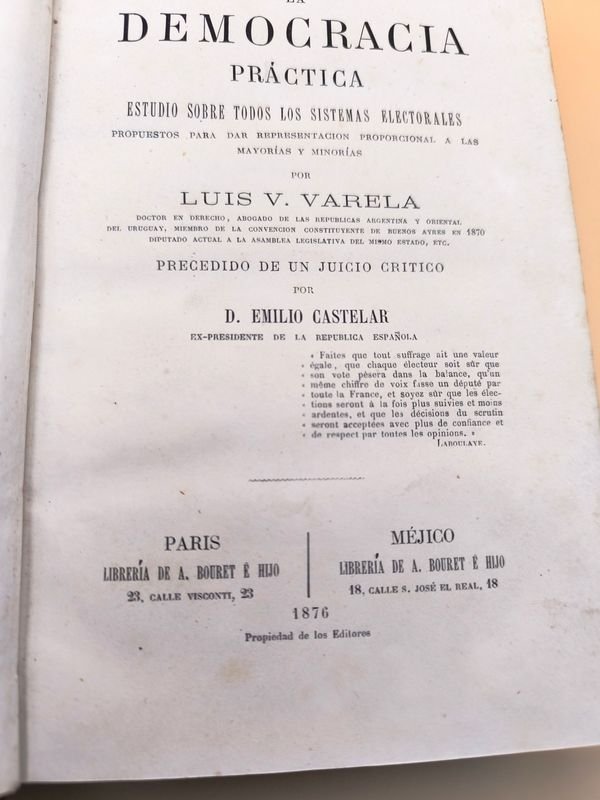 Lote siguiente: Libro de Luis V. Varela sobre sistemas electorales