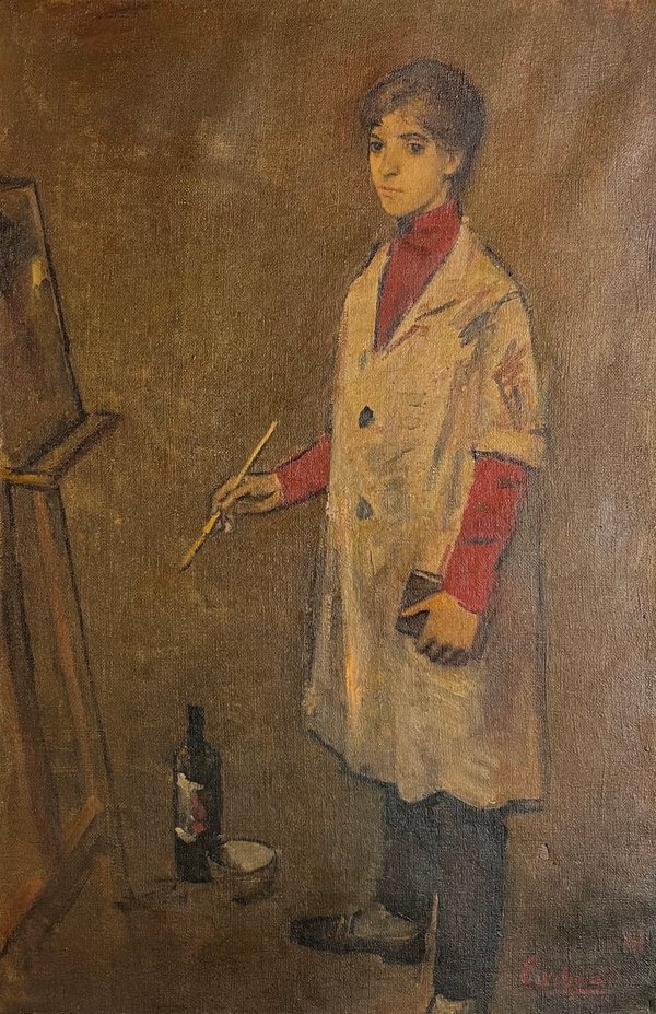 Edgardo Ribeiro "La Artista" Óleo sobre Tela Firmado y Fechado 1961