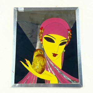 Cuadro Espejado con Dama y Pájaro, 38x32 cm - imagen 1