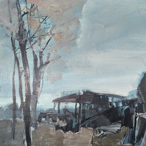 Pintura "Paisaje Rural" de Hugo Nantes, Acrílico sobre Fibra, Marco Plateado - imagen 3