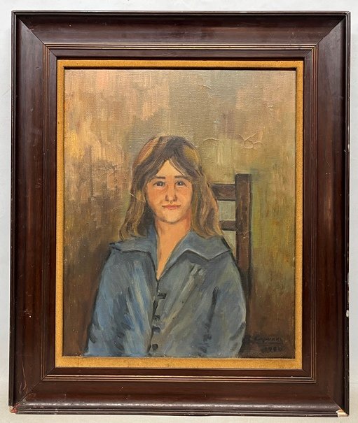 Pintura de Sara Capurro: Niña sentada en una silla
