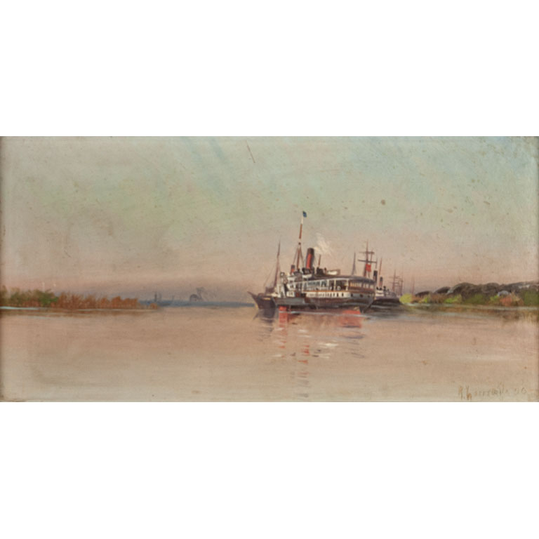 Lote siguiente: Manuel Larravide. Marina. Óleo sobre cartón, 30 x 60 cm.