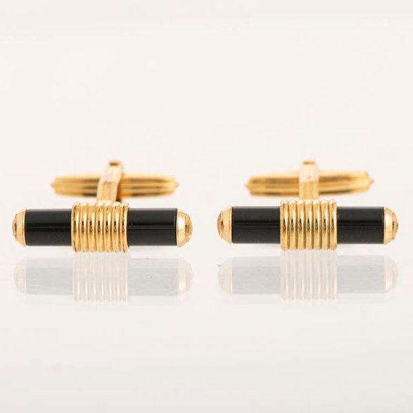 Par de Gemelos Dunhill de Metal Dorado con Esmalte Negro - imagen 1