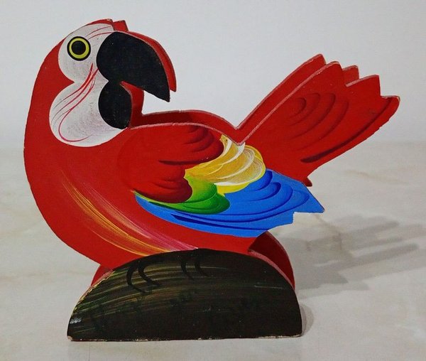 Porta-servilletas Decorativo de Madera Pintado a Mano con Forma de Guacamayo Rojo - imagen 1