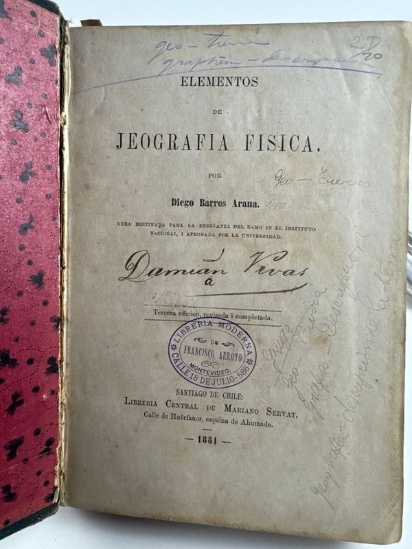 Libro de Geografía Física de Diego Barros Arana - Santiago de Chile 1881 - imagen 3