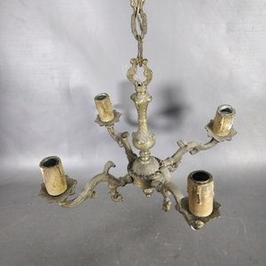 Araña Francesa Antigua de 4 Luces con Cadena y Florón - imagen 5