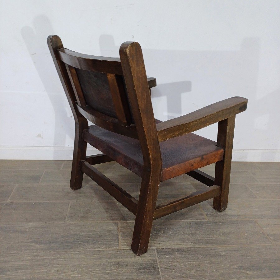 Silla de madera con asiento de cuero y respaldo de zuela - imagen 3