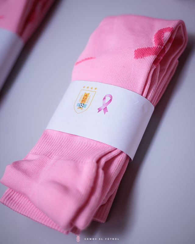 Par de Medias Rosas con Logo de Uruguay y Cinta de Concientización