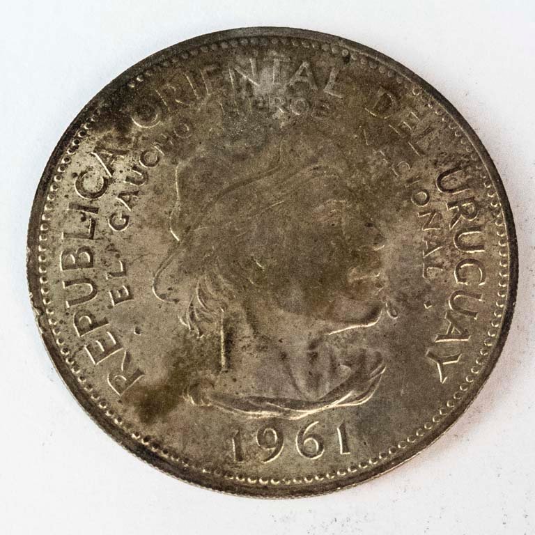 Moneda de Plata Uruguaya 10 Pesos 1961 - Gaucho Héroe Nacional