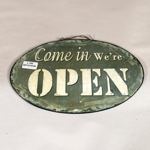 Dos Chapas Vintage Esmaltadas "Open" y "Closed" para Negocio - imagen 2