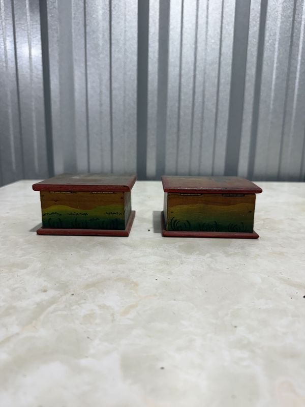 Par de Cajas de Madera Artesanales con Paisaje de Cactus