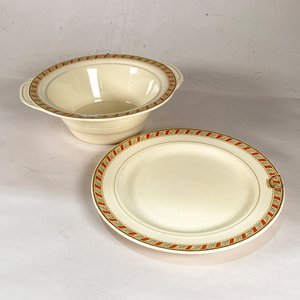 Lote de 5 piezas de loza inglesa Woods Ivory Ware con guarda naranja y flores - imagen 2