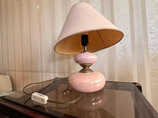 Lámpara de Mesa Rosa Vintage con Pantalla Beige