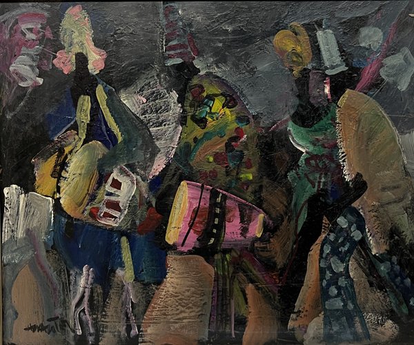 Oleo "Candombe" de Hugo Nantes sobre cartón, 50 x 60 cm - imagen 1