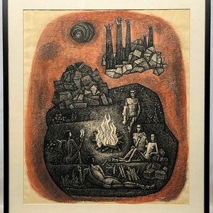 Julio Uruguay Alpuy "Culto al Fuego" Acuarela y Tinta Firmada y Fechada 1979 - imagen 2