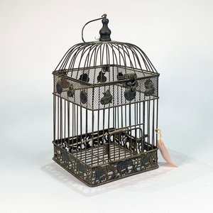 Jaula Decorativa de Alambre Negra con Techo Cúpula y Elefantes - imagen 1