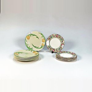 Doce Platos Loza Inglesa con Decoración Floral - Seis Blancos y Seis Beige - imagen 1
