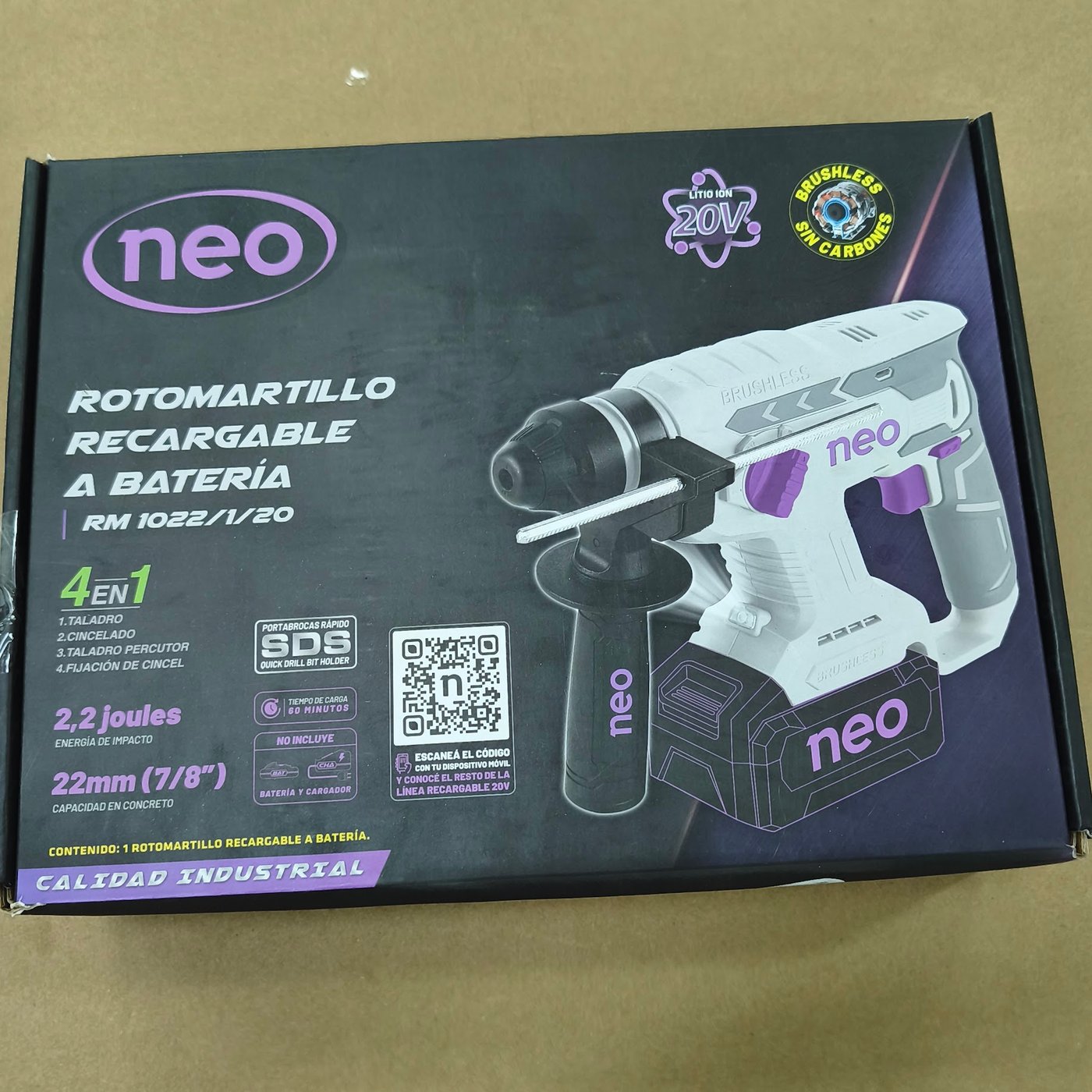 Rotomartillo Recargable Neo 4 en 1, 20V, 22mm