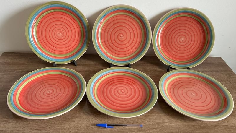 Set de 6 Platos Grandes de Cerámica con Diseño Espiral Multicolor