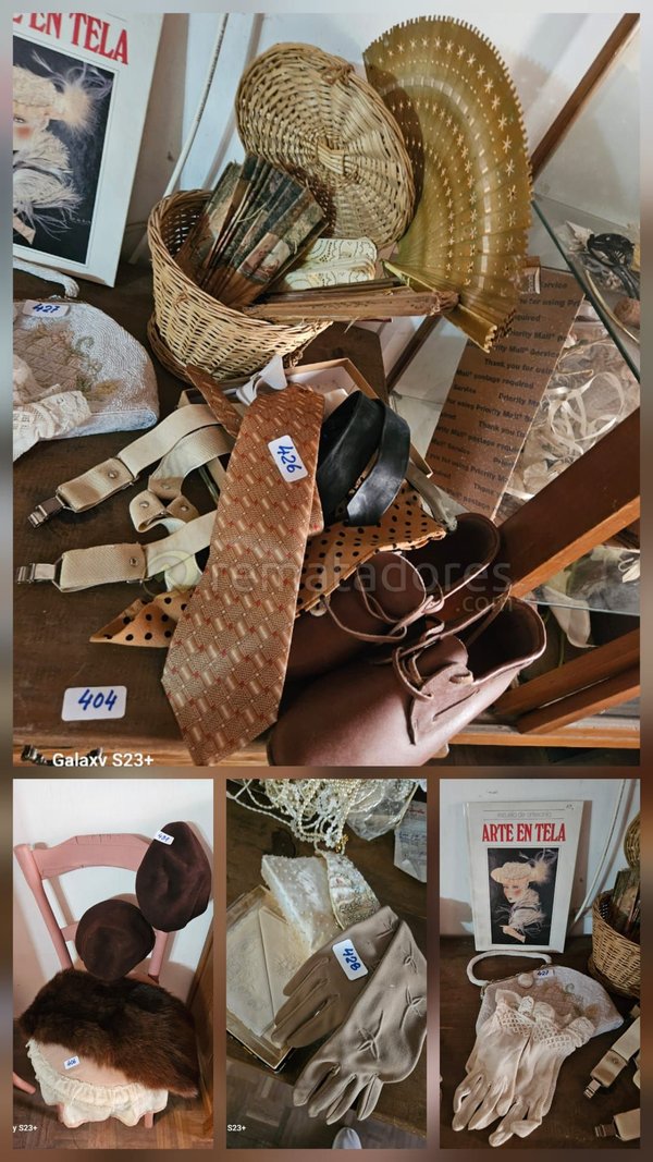 Lote de Accesorios Vintage: Guantes, Corbatas, Sombreros y Abanicos