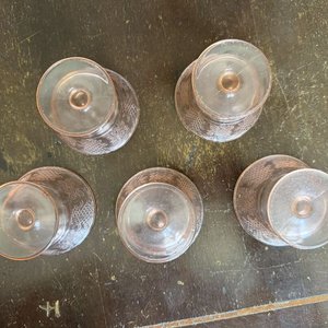 Copas de Postre Vintage Vidrio Rosa Grabado Flores (Set de 5) - imagen 8