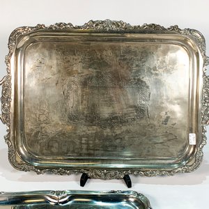 Lote de 3 Bandejas Rectangulares de Metal con Guarda Repujada y Decoración Floral - imagen 2