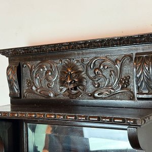 Vitrina Antigua Madera Tallada Estilo Renacimiento con Espejo Biselado - imagen 7