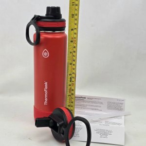 Botella Térmica ThermoFlask de Acero Inoxidable Roja con Pico y Popote - imagen 7