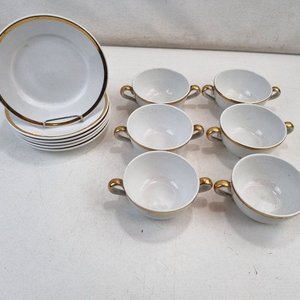 Juego de 6 Tazas con Asas y 6 Platos Hondos Olmos Porcelana Dorada - imagen 2