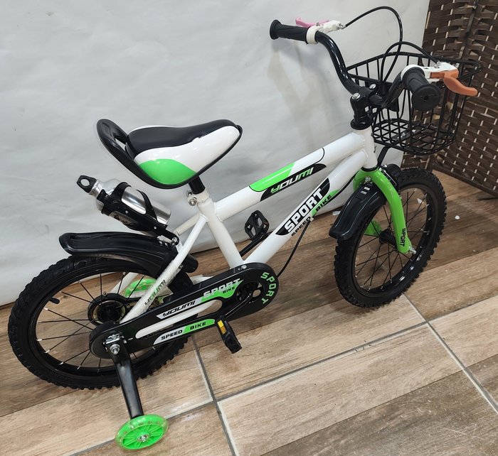 Bicicleta infantil de rodado 16, blanca/verde con canasto - imagen 5