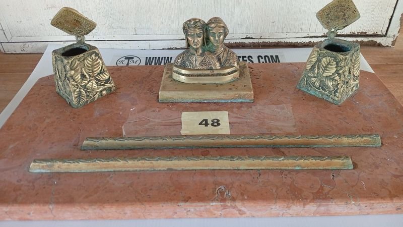 Antiguo tintero en bronce para escritorio - imagen 3