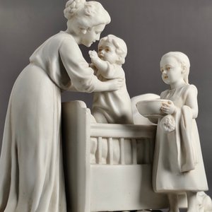 Grupo en Porcelana Biscuit Sellado: Madre con Niños y Gato - imagen 16